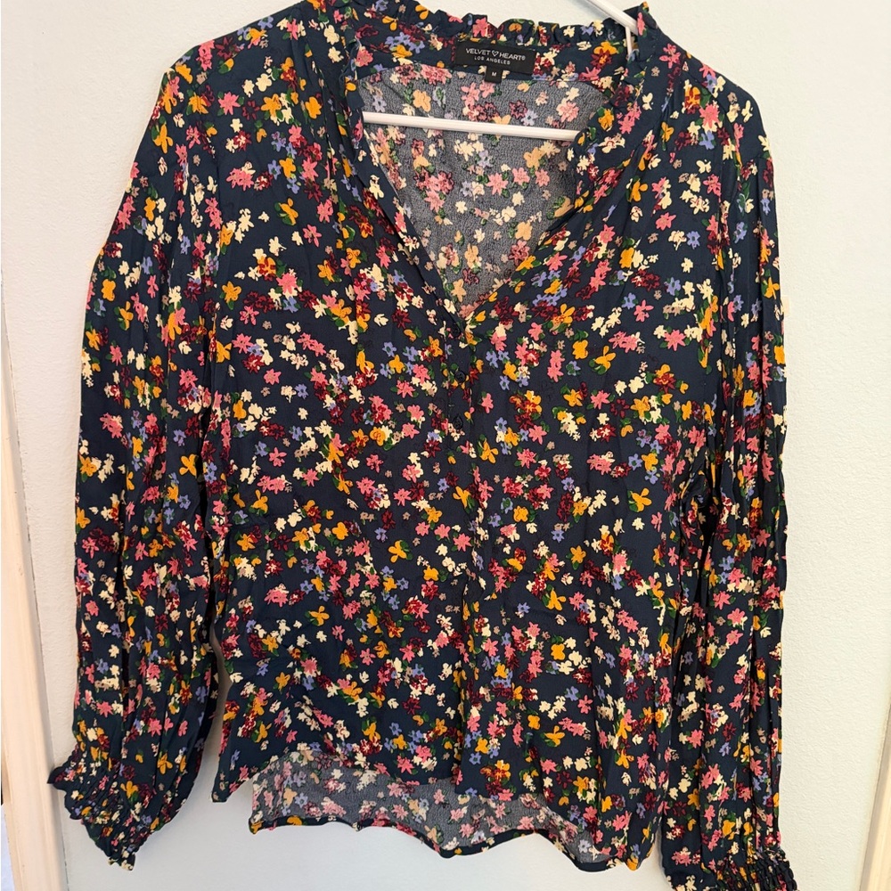 Floral Blouse - Navy and Multicolor
